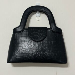 Cleobella Black Croc‎ Embossed Leather Top Handle Handbag Structured Chic